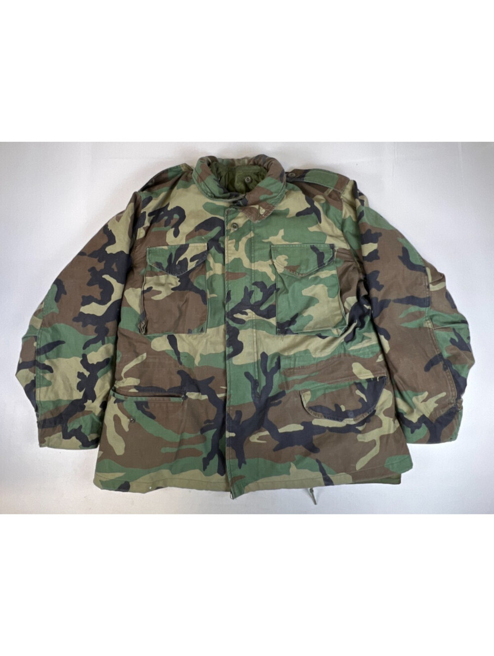 Vintage US Military Men L Woodland Camouflage M65 Field Jacket Coat with Liner